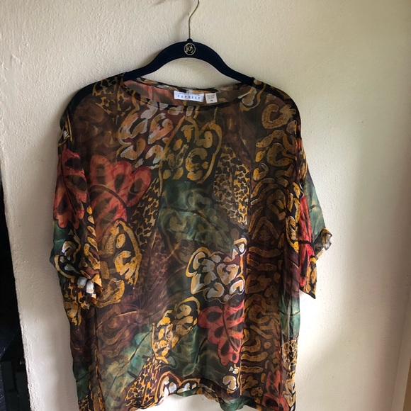 Vintage 90's Express Compagnie Internationale Sheer Tropical Print Blouse. XS - Picture 7 of 9